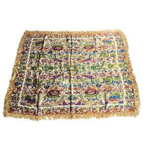 Elegant Floral & Bird Embroidered Tapestry With Fringe Machine Embroidered